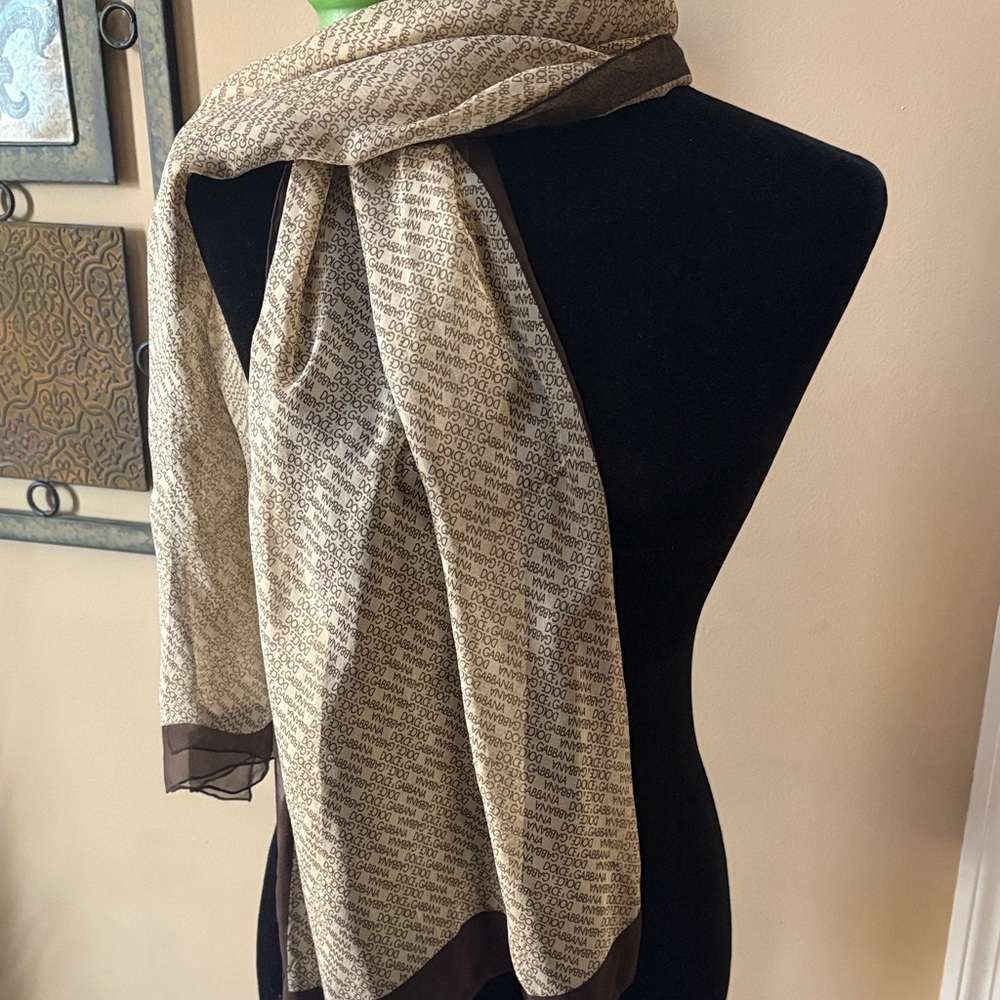 Dolce & Gabbana Beige and Brown Logo Scarf